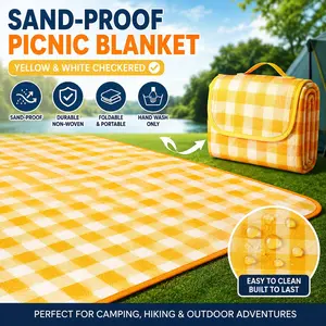 Sand Protection Picnic Blanket, and Plaid Design, Border, Foldable, Durable Non-Woven Fabric, Camping Essentials