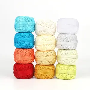Size 8 Double Mercerized Egyptian Long Staple Cotton Pearl Thread 12 Gradient Colors Per Box 5 Grams Ball Rainbow Color Embroidery Thread for Crochet Cross Stitch Hand Embroidery (12S)