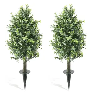 Set of 2 Artificial Boxwood Topiary Trees – Realistic Faux Potted Plants for Indoor/Outdoor Home & Office Décor – UV Resistant Green Shrubs – Decorative Planters
