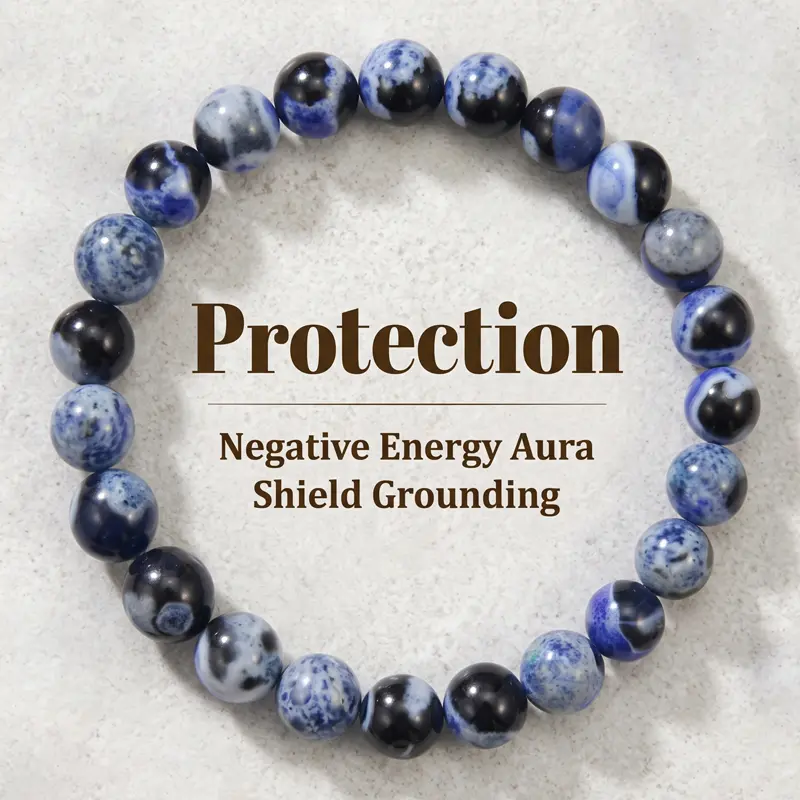 Blue Fire Agate Energy Bracelet - 8mm 18cm Handmade Unisex Non-Natural Crystal Stretch Bangle, Healing Stone for Clarity, Focus, Protection, Enhancing Memory, Spiritual Meditation, Student Gift Jewelry