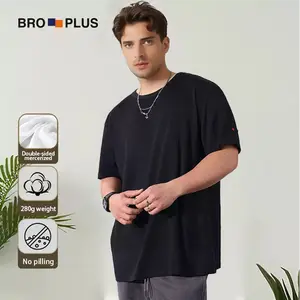 BRO PLUS Men's Cotton Heavy Loose Plus Size T-Shirt High-End Simple All-Match Short-Sleeved Top Streetwear Crewneck Casual Operator