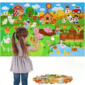 Farm Animals Felt Story Busy Board Set 41PCS Preschool Farmhouse Barnyard Theme Busy Board Story Set Storytelling Early Learning Interactive Play Kit Wall Hanging for Toddlers Sensory Activity Board