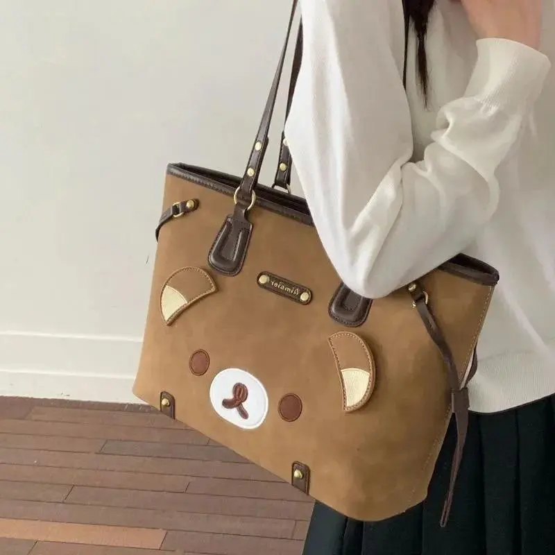 Rilakkuma Tote Bag Cartoon Bear Large Capacity Korean Ins Style Niche Design Fashion High Texture Shoulder Handbag For Women