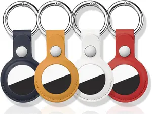 4 Pack for Airtag Holder, for Air Tag Keychain, PU Leather for Airtag Case, Air Tagsmate for Luggage, Comes with Ring Metal Snap Keyring for Luggage, Keys, Pets, Kids Bag
