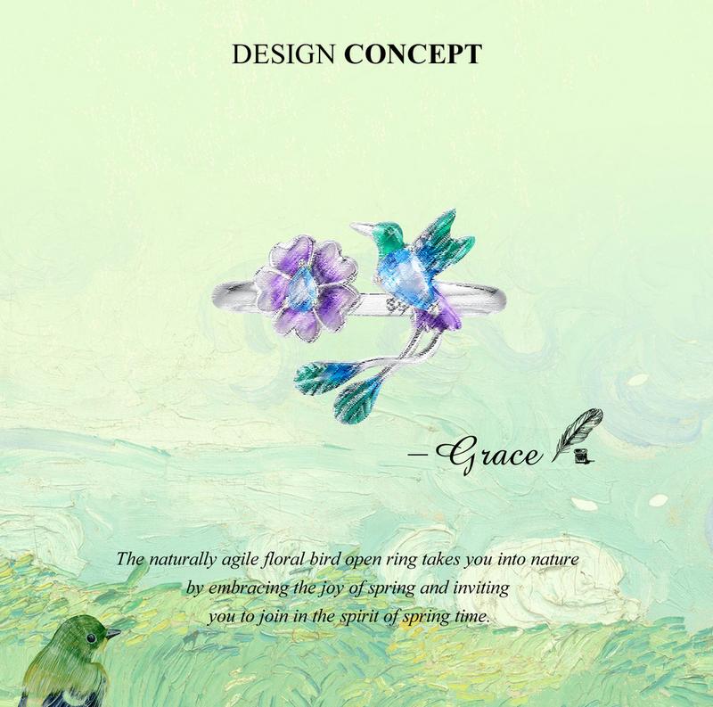 Présentation du produit : Bague ajustable BAMOER en argent sterling 925 avec motif floral et oiseau pour femme. Bague colibri en cristal, bijou scintillant à porter au quotidien, cadeau idéal pour une petite amie, une mère ou une épouse. Taille 11.