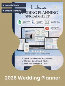 2026 Wedding Planner Spreadsheet Wedding Budget Tracker Wedding Timeline Guest List Tracker Wedding Itinerary Seating Plan Wedding Gift [Paperback]