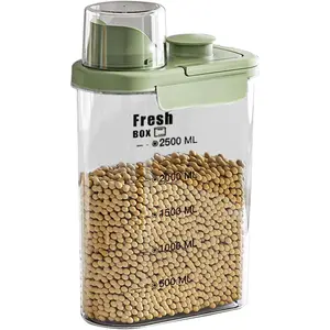 Airtight Rice Storage Container,with Pour Spout & Measuring Cup, BPA-Free - Transparent Dry Food Canister for Cereal, Flour, Pet Food, Oatmeal, Pantry Storage (Light Grass Green, 2800ml)