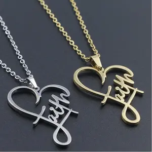 Divine American Style Heart of Faith Rose Gold Necklaces for Womenswear European Stylish Faith Heart Silver Necklace for Women Fashionable Viral Necklace for Every Day Wear Best Comfort Necklace Gift for Girls latinaaccessories