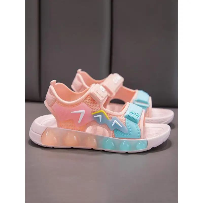 Girls' Open-Toe Flat Beach Sandals with Patterned Cotton Strap, Fashionable Comfy Summer Child Sized Sandals & Flip Flops