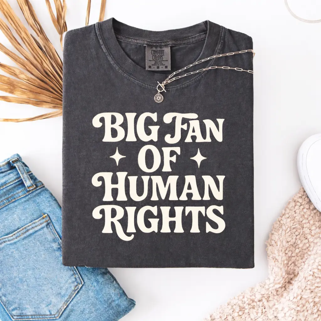 Comfort Colors Big Fan of Human Rights TShirt, No Human is Illegal Tshirt, Radicalized by Decency Retro Graphic Tee for Empathy