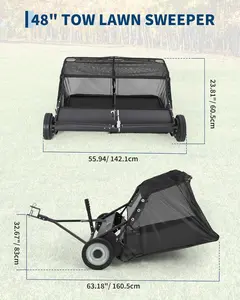 【Christmas Gift】48" Lawn Sweeper Tow Behind, 26 Cu.Ft Capacity Pull Behind Yard Sweeper Large Leaf Collector, Leaf & Grass Catcher with Adjustable Brush Height & Dump from Seat Handle for Yard, Farm, Garden