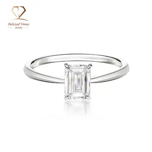 Delzzad S925 1ct Step Cut VVS Synthetic Moissanite Timeless Solitaire Prong Ring Engagement Anniversary Gifts
