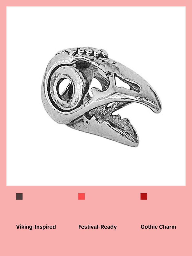 MEDIEVAL METAL Raven’s Skull Hair Bead Silver Finish Gothic Viking Accessory for Braids Dreadlocks & Viking Inspired Hairstyles