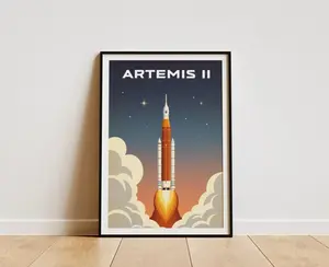 Artemis II Vintage Illustration Poster, NASA Artemis ii Wall Art, Vintage Space Travel Print, Rocket Illustration Decor, Space Fan Gift