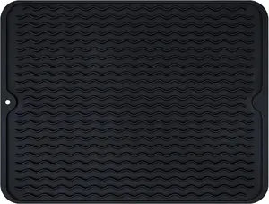 Dish Drying Mats For Kitchen Counter, Silicone Dish Mat Drying Kitchen Mat, Food Grade Silicone Sink Drying Mat, Quick Dry Slip Resistant Kitchen Mats, 16x12inch, Black