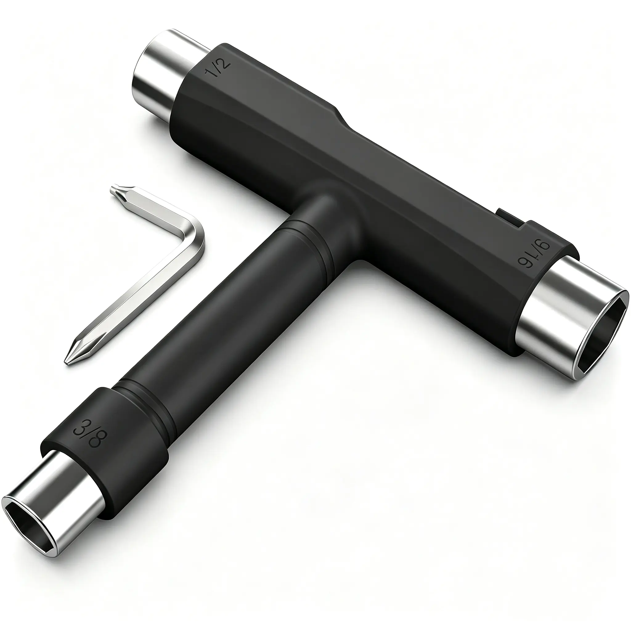All-in-One Skate Tools Multi-Function Portable Skateboard T Tool Accessory with T-Type Allen Key and L-Type Phillips Head Wrench Screwdriver