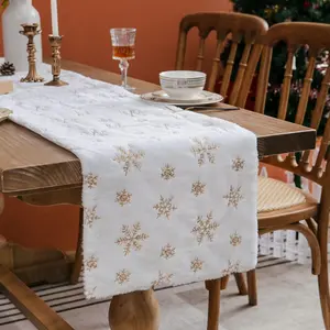 1pc Christmas Imitation Rabbit Fur Table Runner—Gold-Embossed Snowflake Design, Soft & Comfortable, Multi-Scene Use, Perfect for Christmas Atmosphere