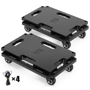 Furniture Mover Dolly 4 Wheels Heavy Duty Small Furniture Moving Dollies Rollers with 4 Wheels 440 Lbs Capacity Rolling Platform Interlocking Design Flat Dolly with Wheels, Black, 2 Pack