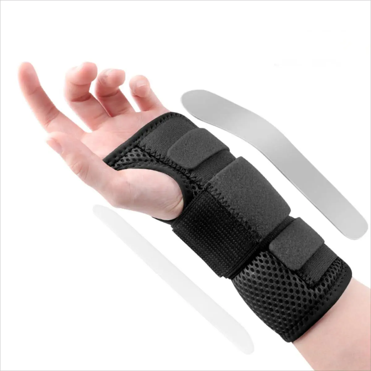 Carpal Tunnel Wrist Brace for Pain Relief - Adjustable Healthcare Night Support with Removable Aluminum Splint, Fixed Plastic Stabilizer, Velcro, Mesh for 360° Wrist Support & Gym Use