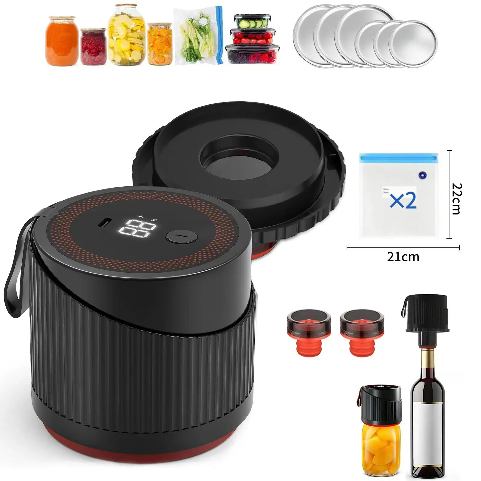 2026 Latest Portable Electric Vacuum Sealer Machine Kit for Food Storage, Suitable for Wide Mouth & Regular Mouth Mason Jars, 1-Button Start, Non-Slip Seal