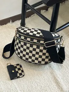 Vintage Checkered Design Bag, Smooth Zipper, Shoulder & Crossbody, Ideal for Work & Daily Use, Versatile Fashion Accessory, Fashionable Crossbody Bag, Crossbody Handbag