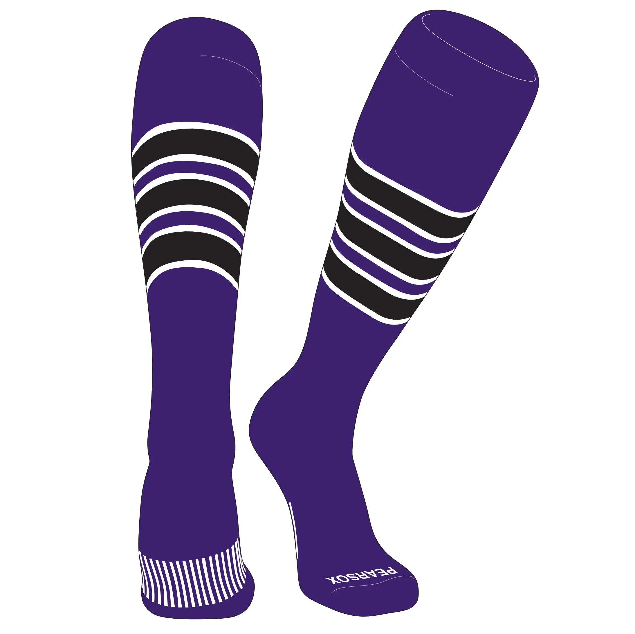 PEAR SOX Striped OTC Baseball, Softball, Football Socks (C) Purple, White, Black