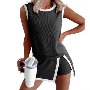 NVWA 2 Piece Sets for Women Summervibes Outfits Ribbed Knit Tank Top and Split Lined Skirt Two Pieces Lounge Matching Set Suitable for Outdoor Casual Wear and Sports-Style Fitness Apparel  Outdoor Fun
