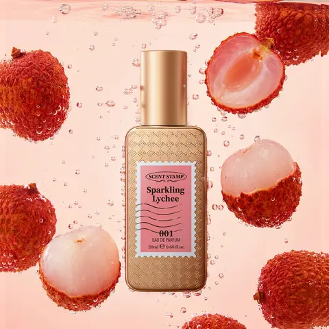 SCENT STAMP #001 Sparkling Lychee Unisex EDP Elegant Perfume - 0.68oz Bottle, Captivating Scent, Floral Fruity Blend with Citrus, Rose, Sweet Vanilla, Amber, Sugared Musk Hug, 24 Months Long-Lasting, Designer Vibe, Beauty Product