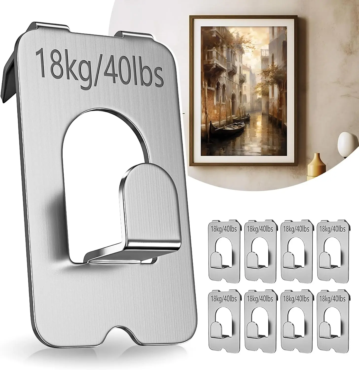 GJANSH Push-in Drywall Picture Hangers [8/15/20] Pcs, 40 Lbs Heavy Duty Wall Hooks, No Drill & No Damage Frame Hangers, Renter Friendly Picture Hooks for Mirrors, Canvas, Clocks & Art