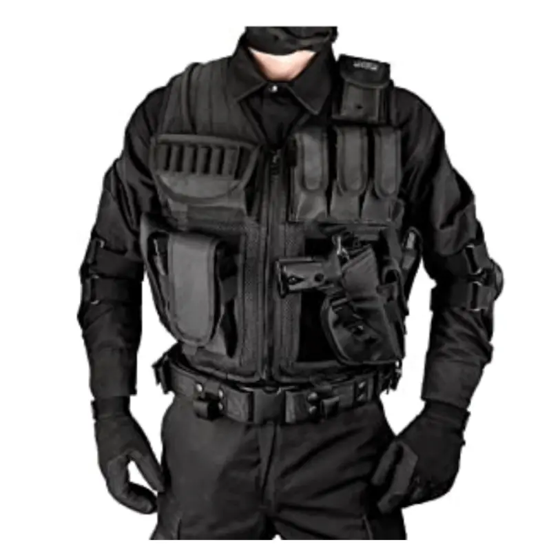 Tactical Nylon Vest with Detachable Belt & Holster, Machine Washable, for Pistol, Airsoft, Military, Outdoor Sports, Hunting, Hiking, Training, Halloween, Regular Fit, Four Seasons, 110.23-220.46LB