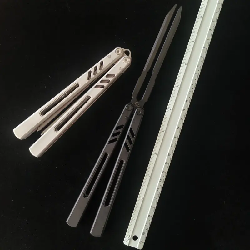 8801 Bladeless Balisong Trainer - 7075 Aluminum Beginner-Friendly Anxiety Relief Product, Fidget Inspired Design Hand Fidget Stress-Relief Decompression Gift (Silver & Gray)