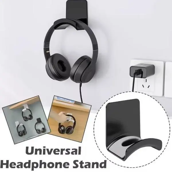 Universal Headphone Stand Adhensive Plastic Wall Mount Hanger Under Desk Headset Rack Holder Support For Gaming Earphone Bracket