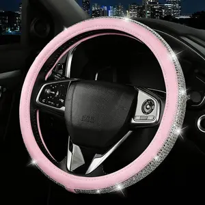 Bling  Leather Steering Wheel Cover, Pink Steering Wheel Covers for Women Girls with  Rhinestones, Universal Fit 15"  Steering Wheel Bling Cover Accessories