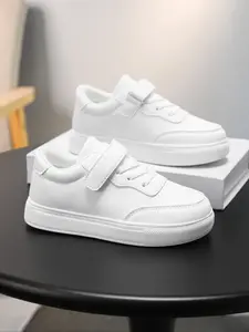 Unisex Leather Panel Shoes, Magic Tape No Laces Anti-Slip Soft Sole, Daily Wear Casual Sports Shoes for Kids and Adults, Nonslip Trainers, Trainer Footwear