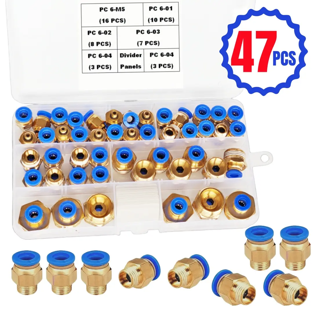 47-Piece Pneumatic Quick Connect Set, High Strength Copper Body, Blue Rubber Seal, 360 Degree Rotation, Fast Installation & Removal, Air Hose Connector