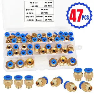 47-Piece Pneumatic Quick Connect Set, High Strength Copper Body, Blue Rubber Seal, 360 Degree Rotation, Fast Installation & Removal