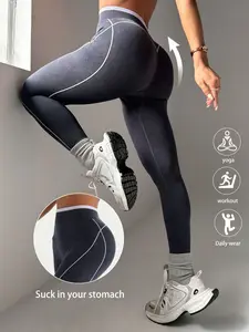 Women's High Elasticity Sporty Tight Yoga Pants, Athleisure Style Bottoms, High Waisted Leggings, Casual Daily Wear, Plain Pattern, All Seasons, Single Piece 200g Weight, Athleisure Fitness Leggings