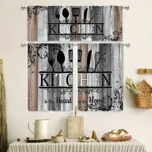 SoftHaven Home Made in USA, 2/3-Piece Rustic Kitchen Curtain Set, Shiny Star & Tableware Pattern, Teal & Turquoise Rod Pocket Curtains. 100% Polyester, Light Filtering & Machine Washable, Perfect for Kitchen, Living Room, Bedroom and Cafe Window Decoratio