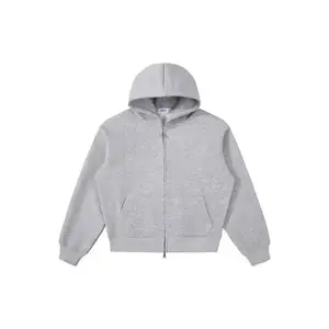 600 GSM Heather Grey Zip-Up Hoodie for Casual Wear