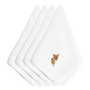 212 MAIN Corgi Printed Embroidered Napkins, Set of 4, Kitchen Tableware Accessory (printed napkins)
