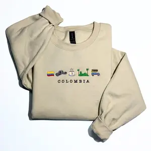 Embroidered Colombian Icons Sweatshirt Unisex Hoodie Pullover Casual Long Sleeve Tops Womenswear