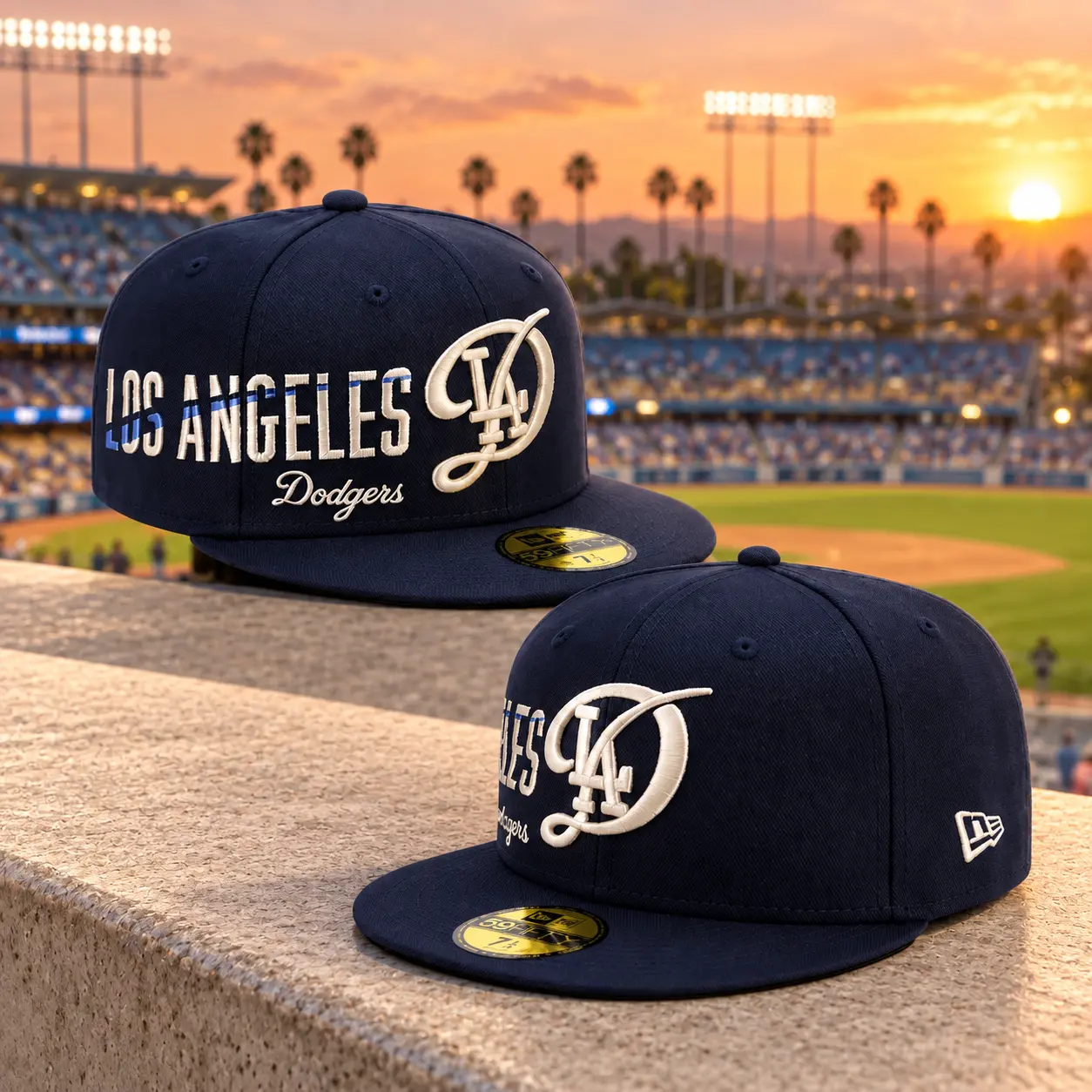 Los Angeles Dodgers Navy Blue Baseball Cap Embroidered LA Logo Fitted Hat Flat Brim Streetwear Hat