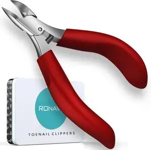 IngrownToenail Relief Pro| Pointed-Tip Clippers with Catcher | Deep Access for Thick/Fungal Nails | Ergonomic Senior Handle | Medical Steel | Parents Gift (Black/Red) | Manicure Cutics | RONAVO
