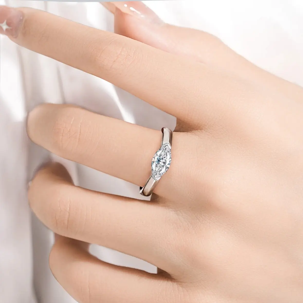 1CT Marquise Moissanite Ring in 925 Sterling Silver – Hypoallergenic Daily Wear Luxury  for Birthday Gift fashion accessory jewelry