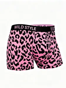 Men's Short Boxer Briefs, Classic Leopard Pattern, Lightweight Breathable, Anti-Pilling, High Elasticity, Ideal for Sports and Casual Wear