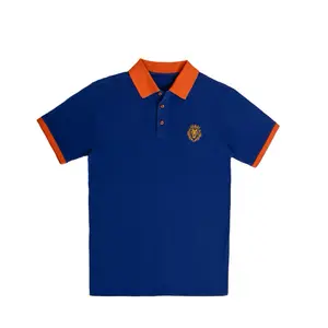 Polo Tshirt 100% Cotton Navy Blue with Orange Trim and Lion Emblem Design