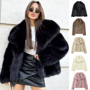 UANEO Women's Faux Fur Outerwear - Long Sleeve, Open Front, Cropped V-Neck Lady's Style Womenswear Jacket Cape
