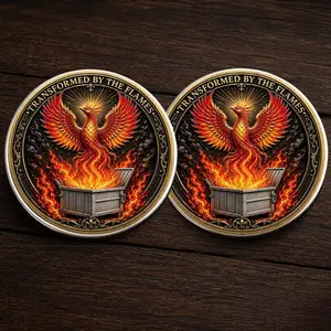 Phoenix Rising Challenge Coin, Transformed By The Flames Collectible Metal Coin, Inspirational Strength Coin Chip Appreciation Keepsake Gift