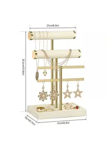 3-Tier Bracelet Stand Display - Detachable T-Bar Beige Velvet Bracelet Stand, Jewelry Organizer for Bracelets, Necklaces, Earrings & Rings