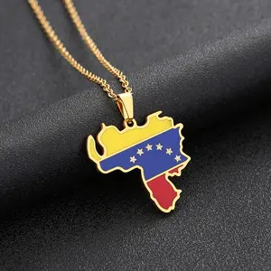 Venezuela map pendant necklace Creative map necklace stainless steel no fading unisex fashion geometric titanium steel map necklace couple jewelry Unisex Flag